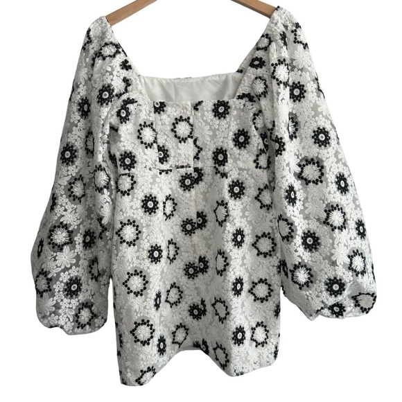 ASOS EDITION Black & White Floral Embroidered Puff Sleeve Mini Dress Size 8 NWT - Picture 3 of 12